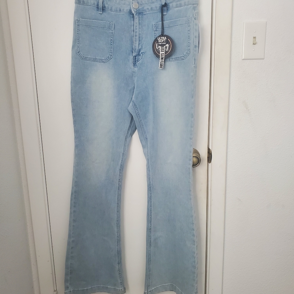Dollhouse Curvy Collection High Waist Flare Jeans Juniors Size 15/16